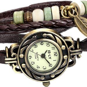 Women Quartz Bracelet Watch Fashion Weave Wrap Around Leather Wrist Watch Classi